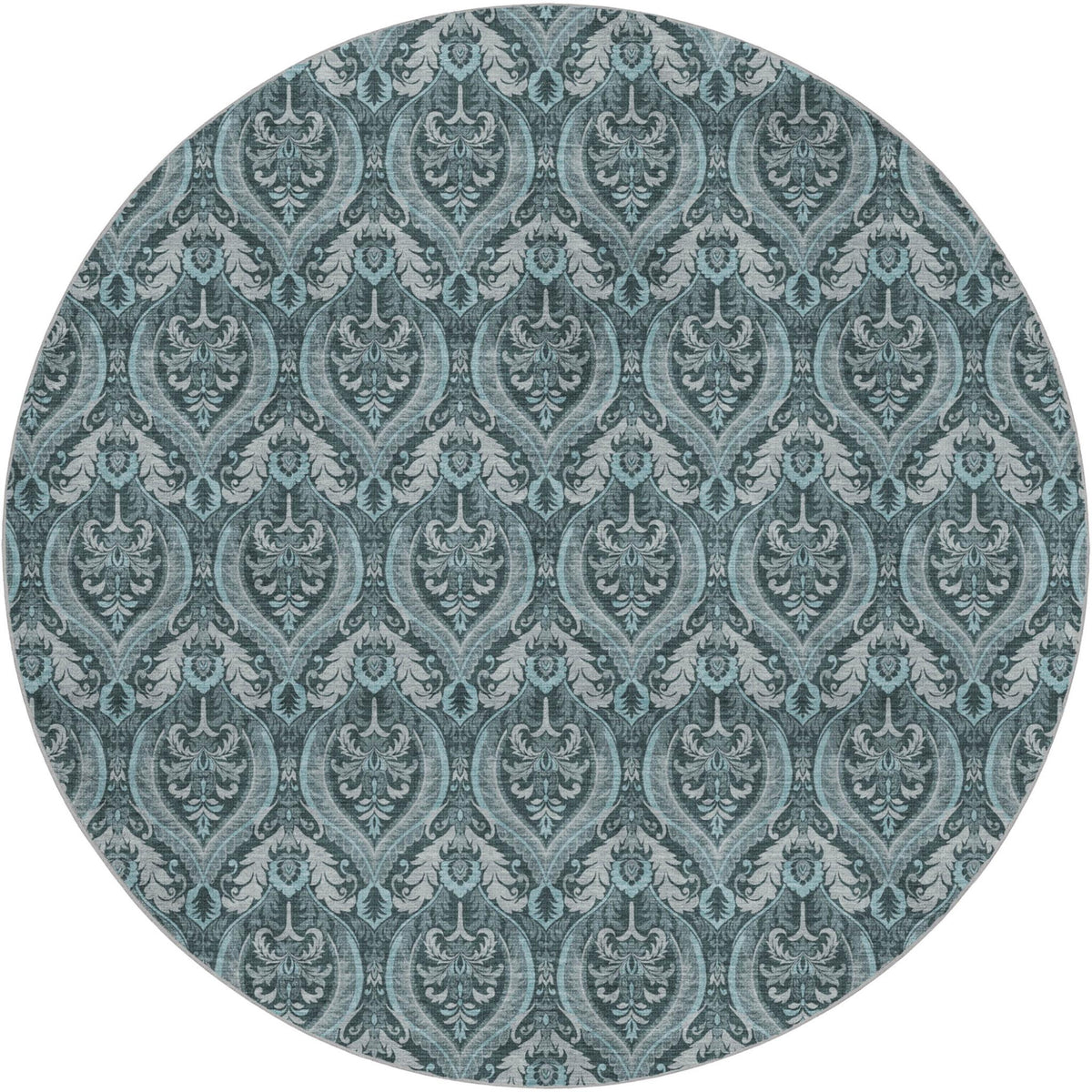 8' Teal And Gray Floral Vines Shag Washable Round Rug With UV Protection - HomeRoots - Flyclothing LLC