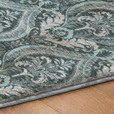 8' Teal And Gray Floral Vines Shag Washable Round Rug With UV Protection - HomeRoots - Flyclothing LLC