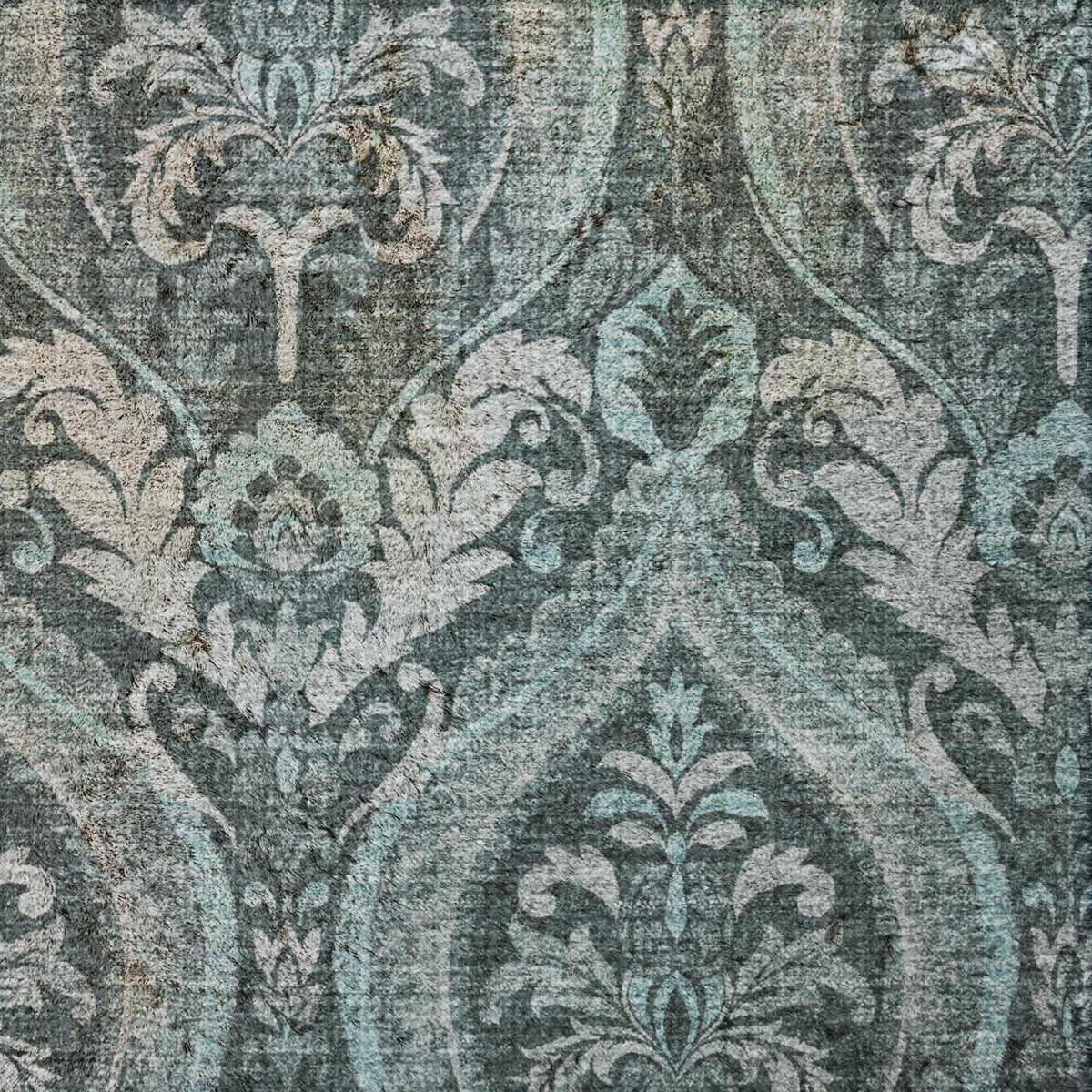 8' Teal And Gray Floral Vines Shag Washable Round Rug With UV Protection - HomeRoots - Flyclothing LLC