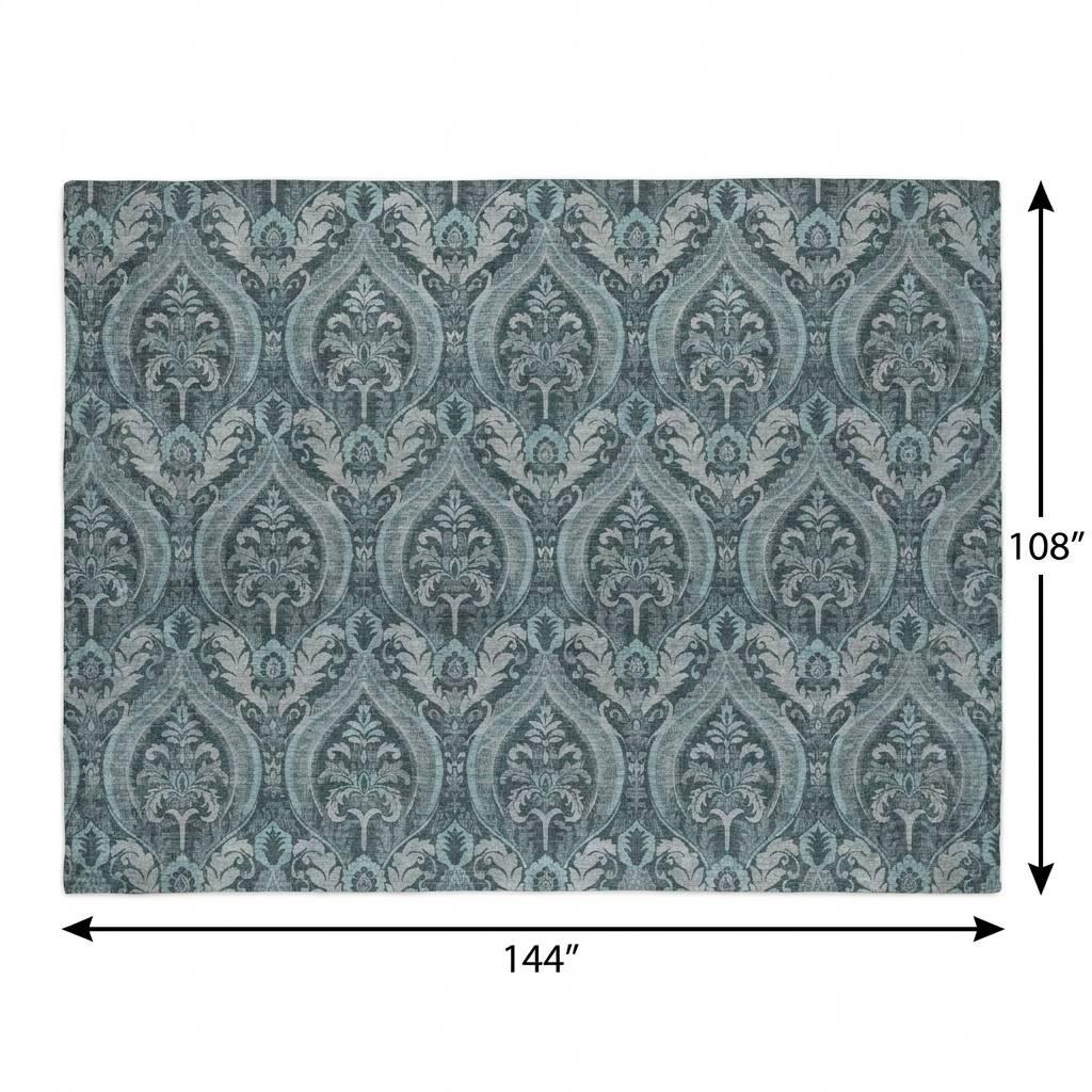 9' X 12' Teal And Gray Floral Vines Shag Washable Area Rug With UV Protection - HomeRoots - Flyclothing LLC
