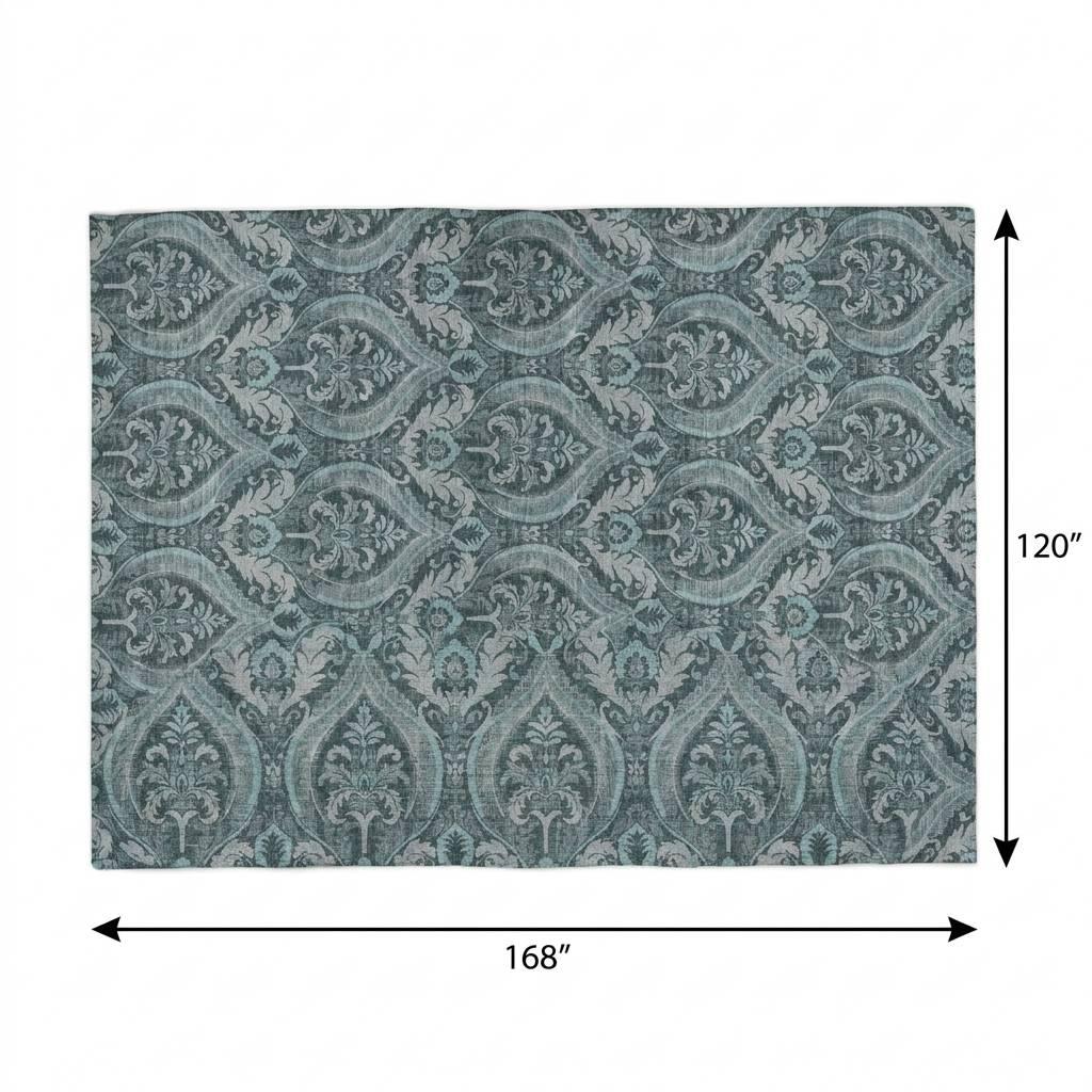 10' X 14' Teal And Gray Floral Vines Shag Washable Area Rug With UV Protection - HomeRoots - Flyclothing LLC