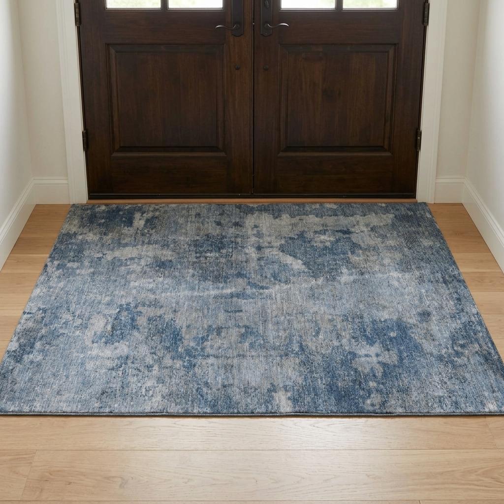 3' X 5' Blue And Navy Blue Abstract Shag Washable Area Rug With UV Protection - HomeRoots - Flyclothing LLC
