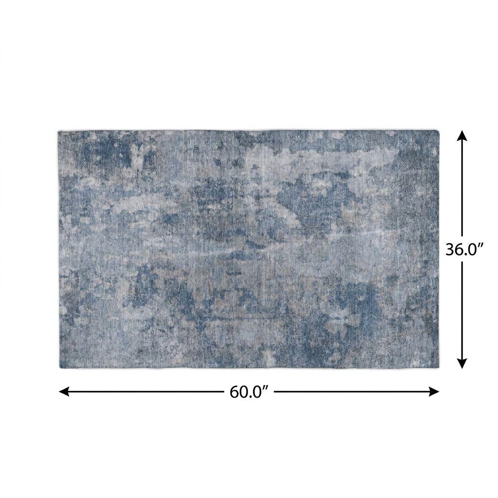 3' X 5' Blue And Navy Blue Abstract Shag Washable Area Rug With UV Protection - HomeRoots - Flyclothing LLC