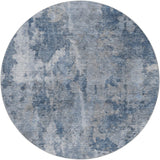 8' Blue And Navy Blue Abstract Shag Washable Round Rug With UV Protection - HomeRoots - Flyclothing LLC