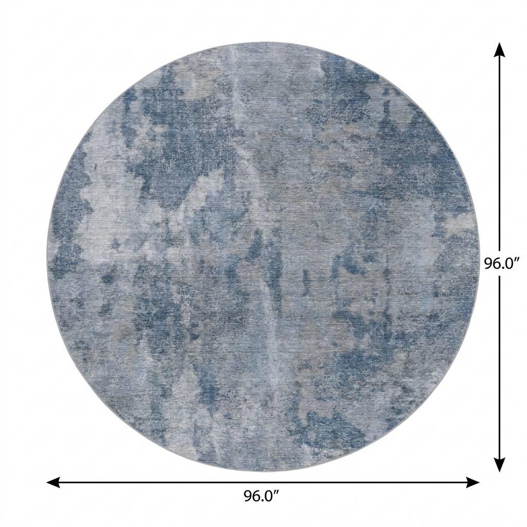 8' Blue And Navy Blue Abstract Shag Washable Round Rug With UV Protection - HomeRoots - Flyclothing LLC