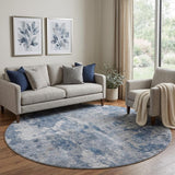 8' Blue And Navy Blue Abstract Shag Washable Round Rug With UV Protection - HomeRoots - Flyclothing LLC