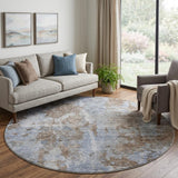 8' Brown And Taupe Abstract Shag Washable Round Rug With UV Protection - HomeRoots - Flyclothing LLC