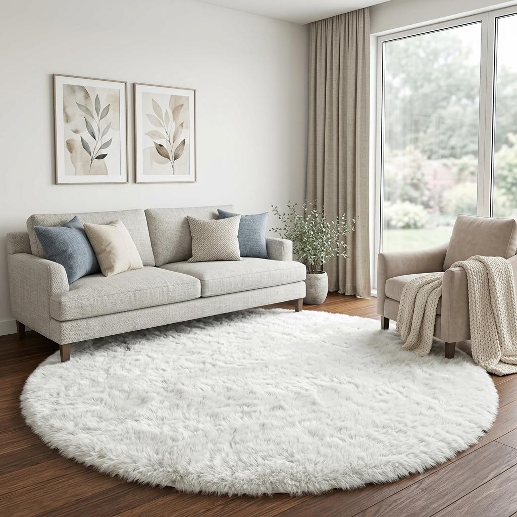 8' Gold And Beige Abstract Shag Washable Round Rug With UV Protection - HomeRoots - Flyclothing LLC