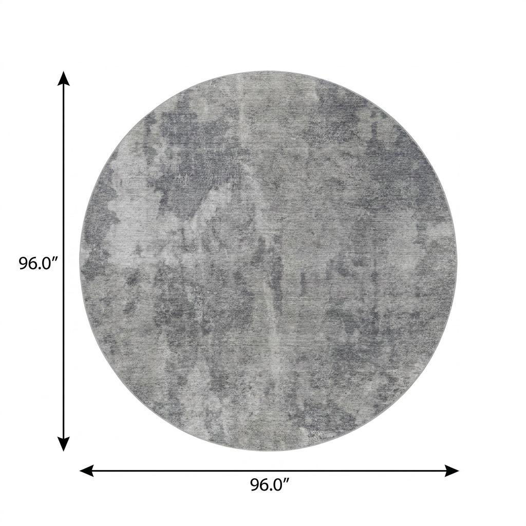 8' Gray And Silver Abstract Shag Washable Round Rug With UV Protection - HomeRoots - Flyclothing LLC