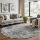8' Gray And Silver Abstract Shag Washable Round Rug With UV Protection - HomeRoots - Flyclothing LLC