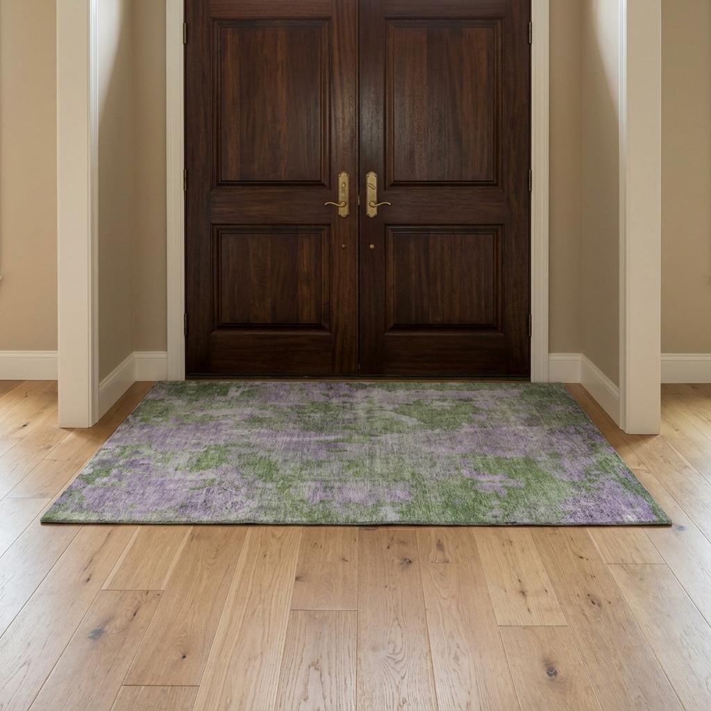 3' X 5' Green And Purple Abstract Shag Washable Area Rug With UV Protection - HomeRoots - Flyclothing LLC