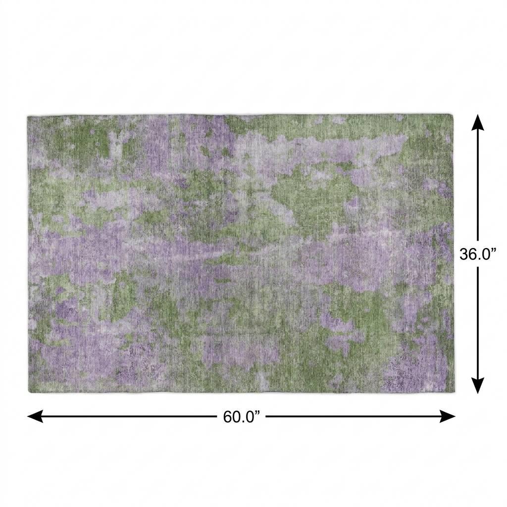 3' X 5' Green And Purple Abstract Shag Washable Area Rug With UV Protection - HomeRoots - Flyclothing LLC