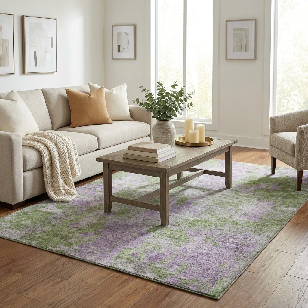5' X 8' Green And Purple Abstract Shag Washable Area Rug With UV Protection - HomeRoots - Flyclothing LLC