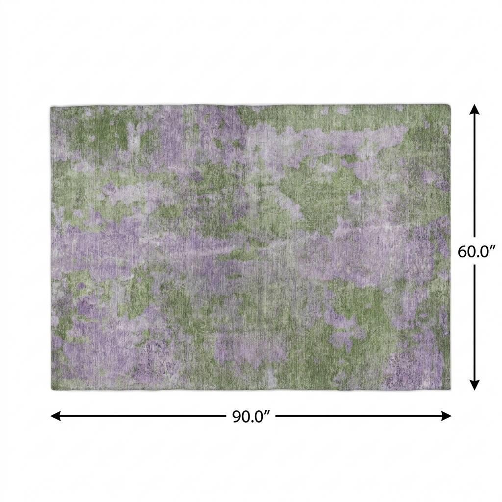 5' X 8' Green And Purple Abstract Shag Washable Area Rug With UV Protection - HomeRoots - Flyclothing LLC