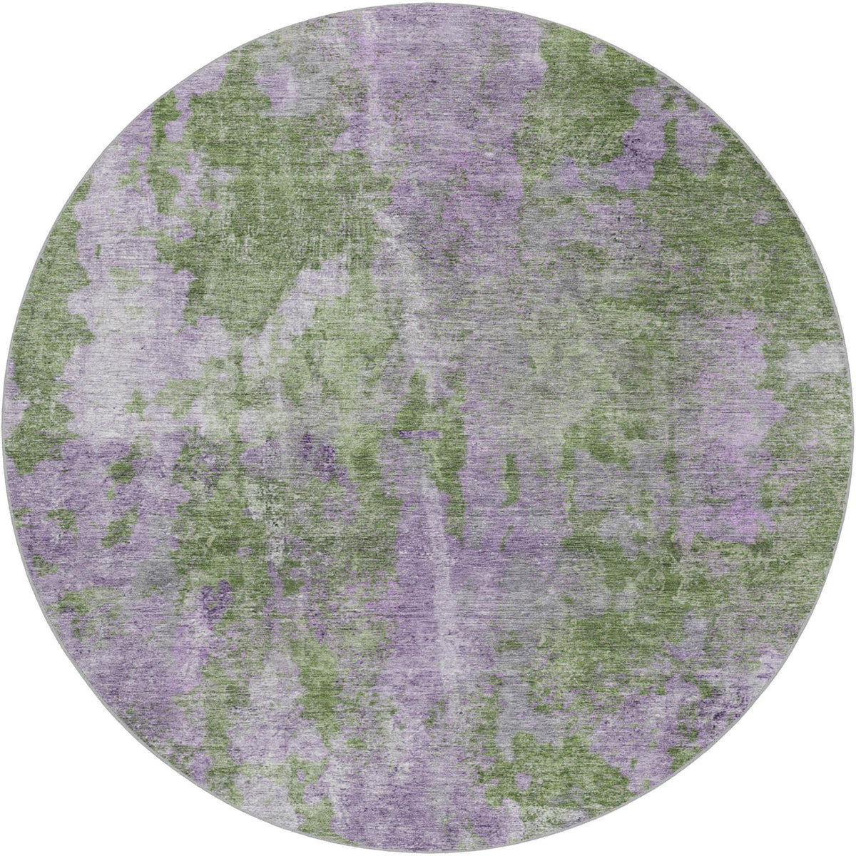 8' Green And Purple Abstract Shag Washable Round Rug With UV Protection - HomeRoots - Flyclothing LLC
