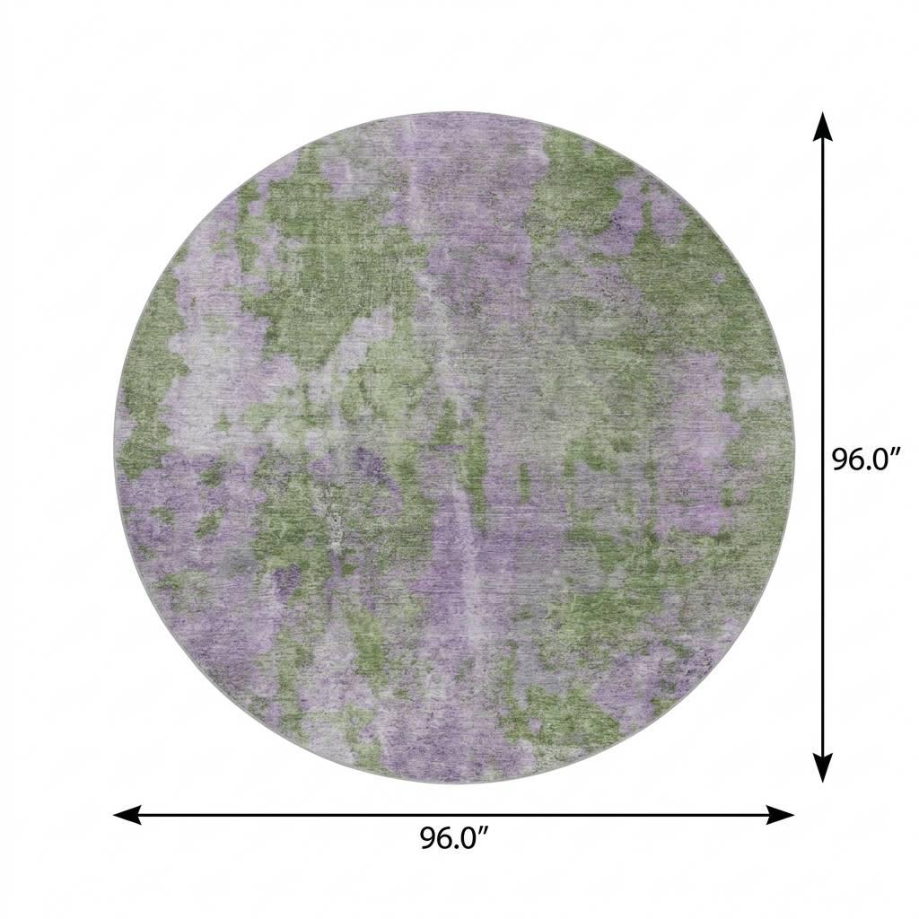 8' Green And Purple Abstract Shag Washable Round Rug With UV Protection - HomeRoots - Flyclothing LLC