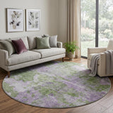 8' Green And Purple Abstract Shag Washable Round Rug With UV Protection - HomeRoots - Flyclothing LLC