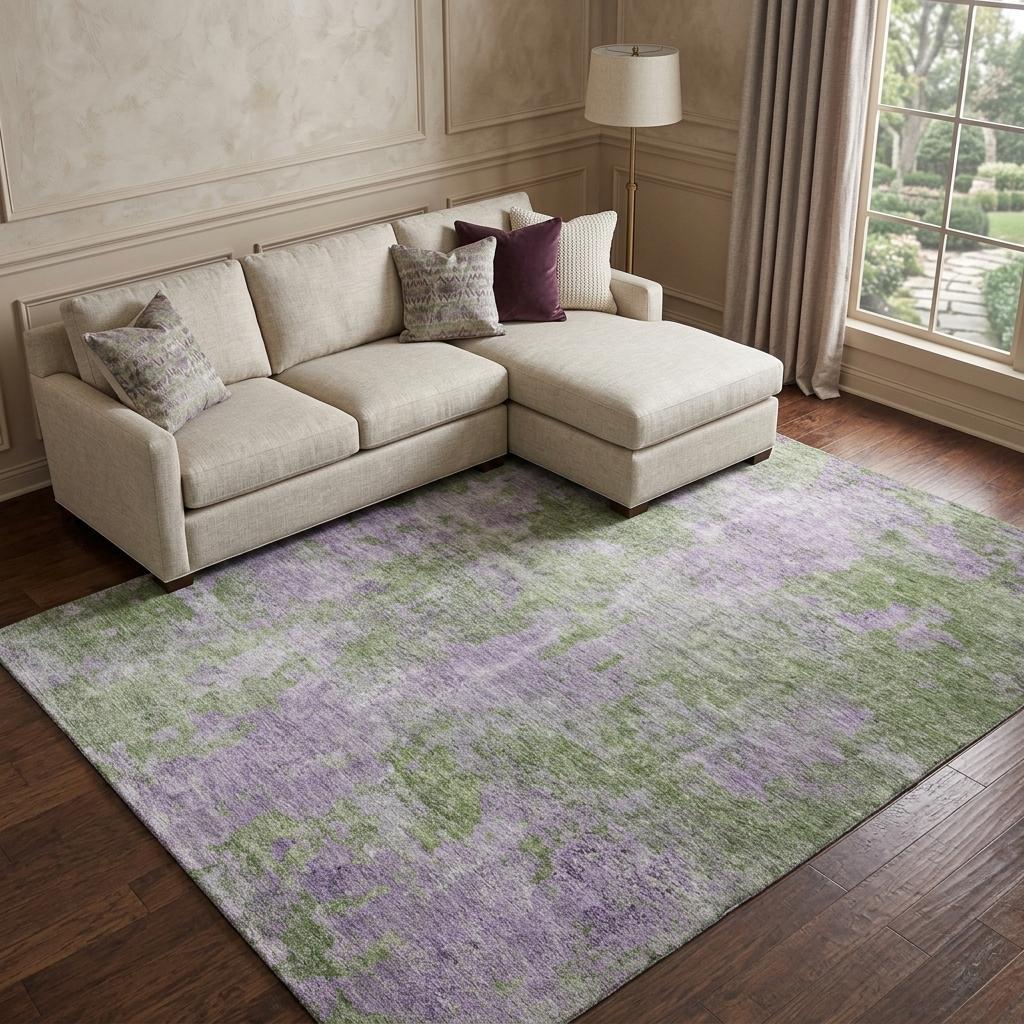 9' X 12' Green And Purple Abstract Shag Washable Area Rug With UV Protection - HomeRoots - Flyclothing LLC