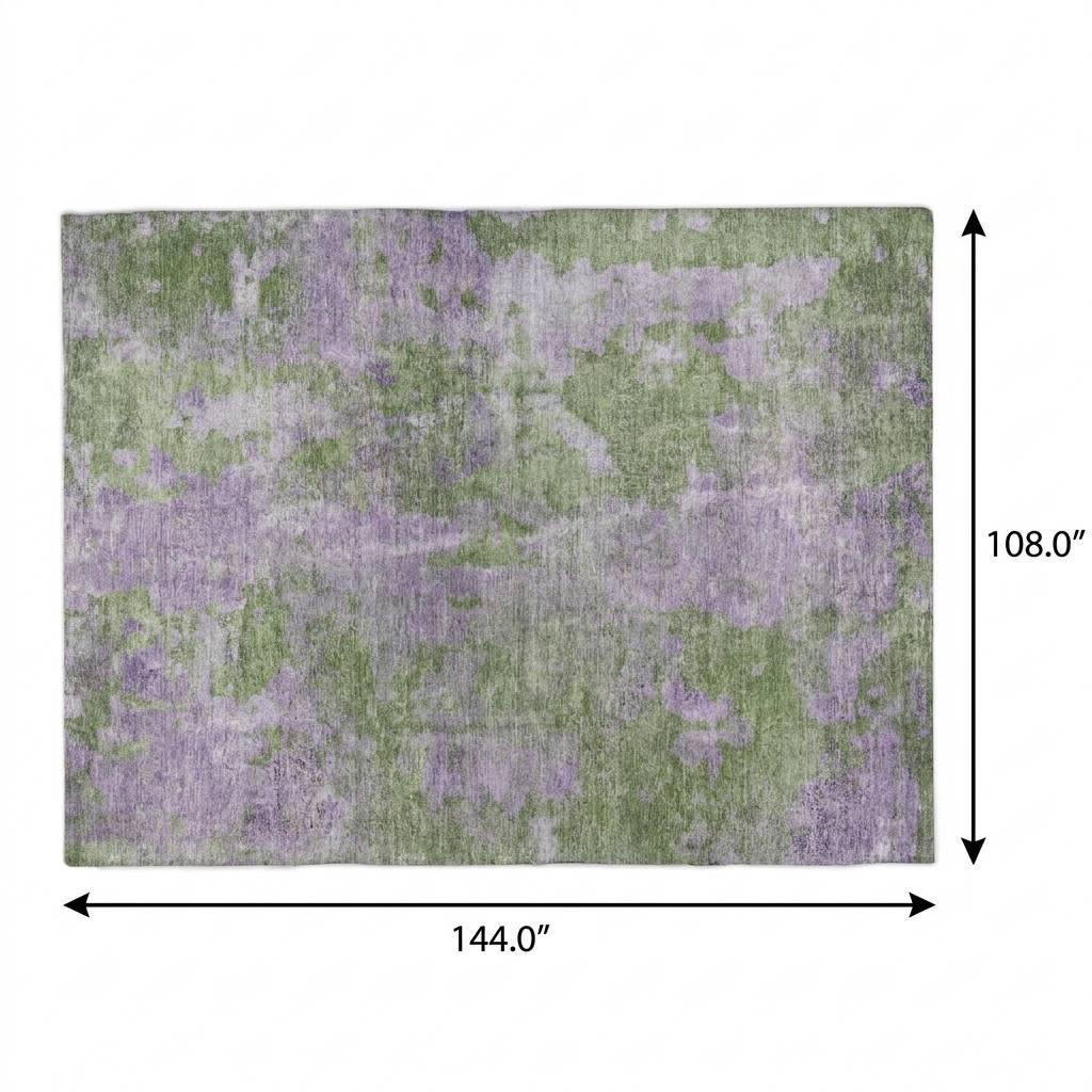 9' X 12' Green And Purple Abstract Shag Washable Area Rug With UV Protection - HomeRoots - Flyclothing LLC