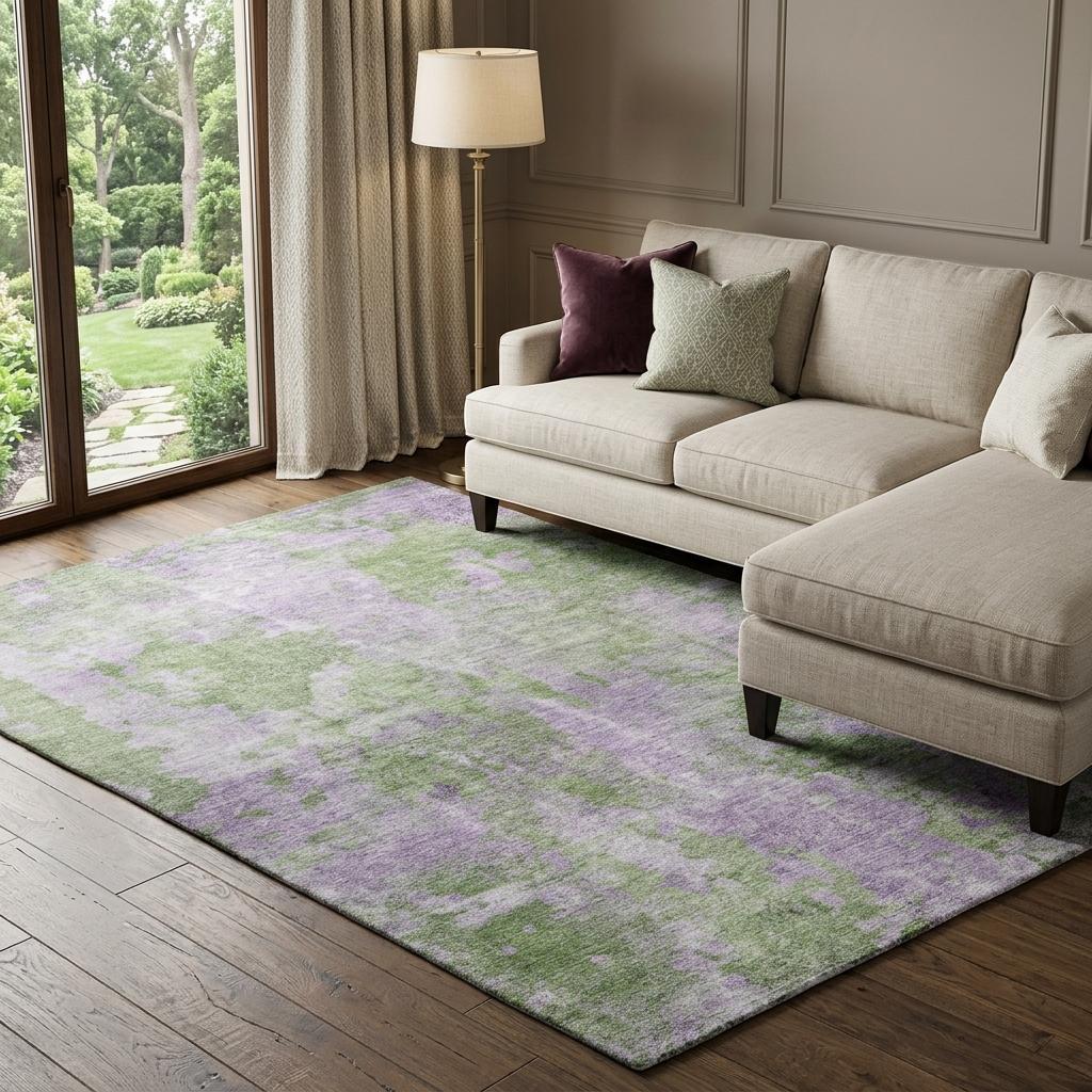 10' X 14' Green And Purple Abstract Shag Washable Area Rug With UV Protection - HomeRoots - Flyclothing LLC