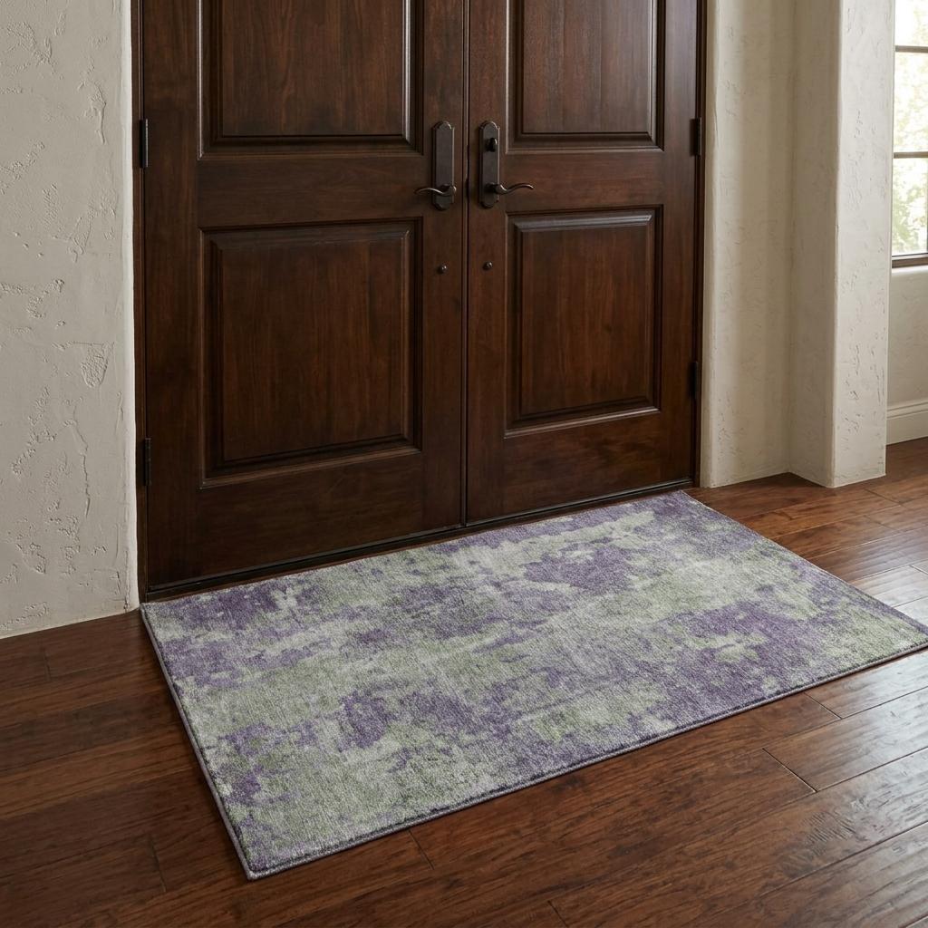 3' X 5' Purple And Green Abstract Shag Washable Area Rug With UV Protection - HomeRoots - Flyclothing LLC