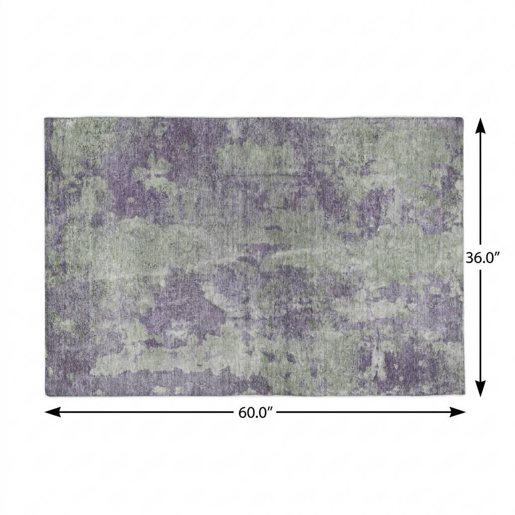 3' X 5' Purple And Green Abstract Shag Washable Area Rug With UV Protection - HomeRoots - Flyclothing LLC