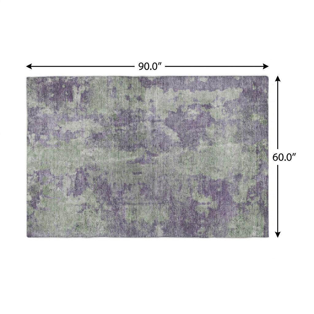 5' X 8' Purple And Green Abstract Shag Washable Area Rug With UV Protection - HomeRoots - Flyclothing LLC