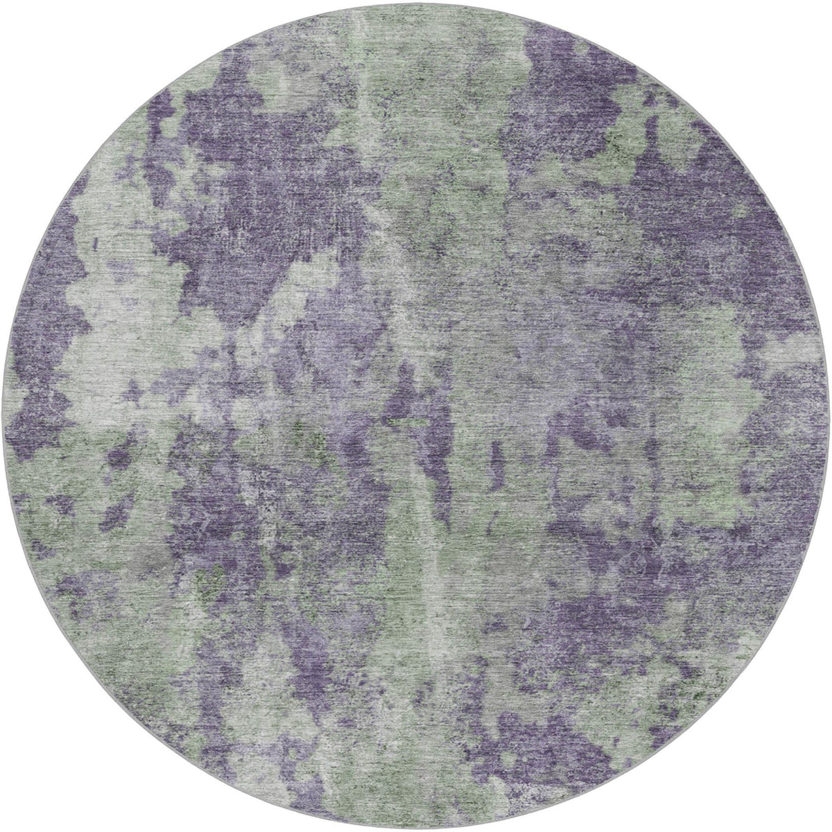 8' Purple And Green Abstract Shag Washable Round Rug With UV Protection - HomeRoots - Flyclothing LLC