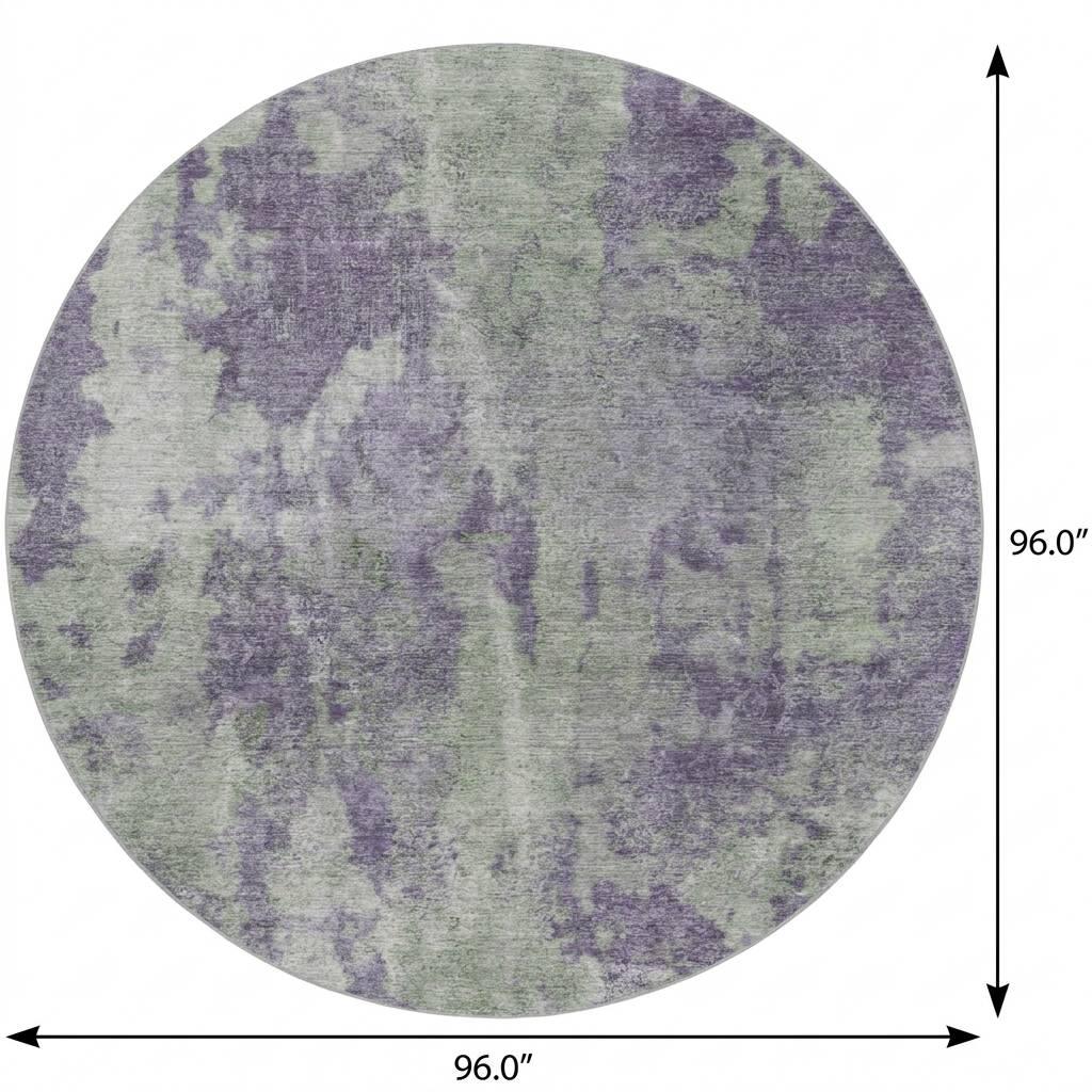 8' Purple And Green Abstract Shag Washable Round Rug With UV Protection - HomeRoots - Flyclothing LLC