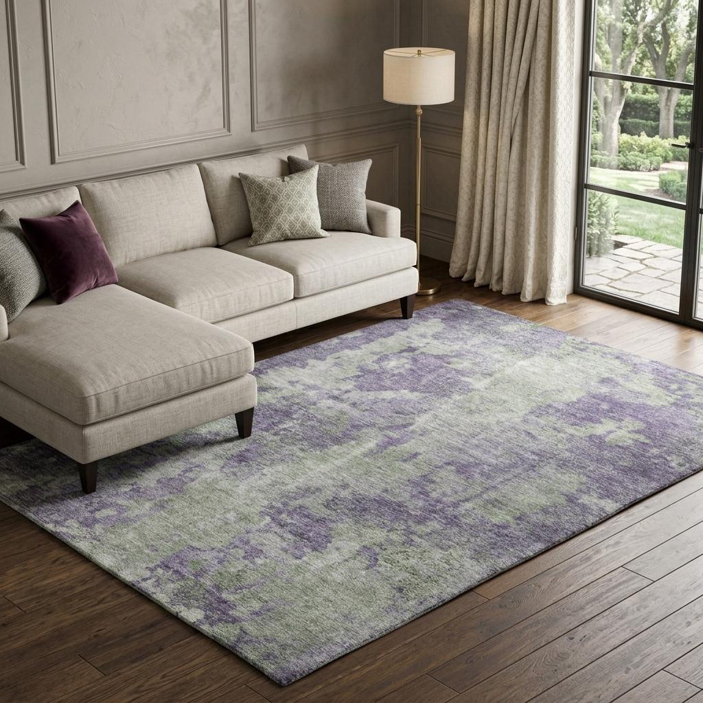 8' X 10' Purple And Green Abstract Shag Washable Area Rug With UV Protection - HomeRoots - Flyclothing LLC