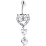 Clear CZ Gem Butterfly Hearts of Love Dangle Belly Ring - BodyCandy - Flyclothing LLC