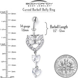 Clear CZ Gem Butterfly Hearts of Love Dangle Belly Ring - BodyCandy - Flyclothing LLC