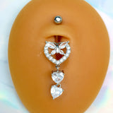 Clear CZ Gem Butterfly Hearts of Love Dangle Belly Ring - BodyCandy - Flyclothing LLC