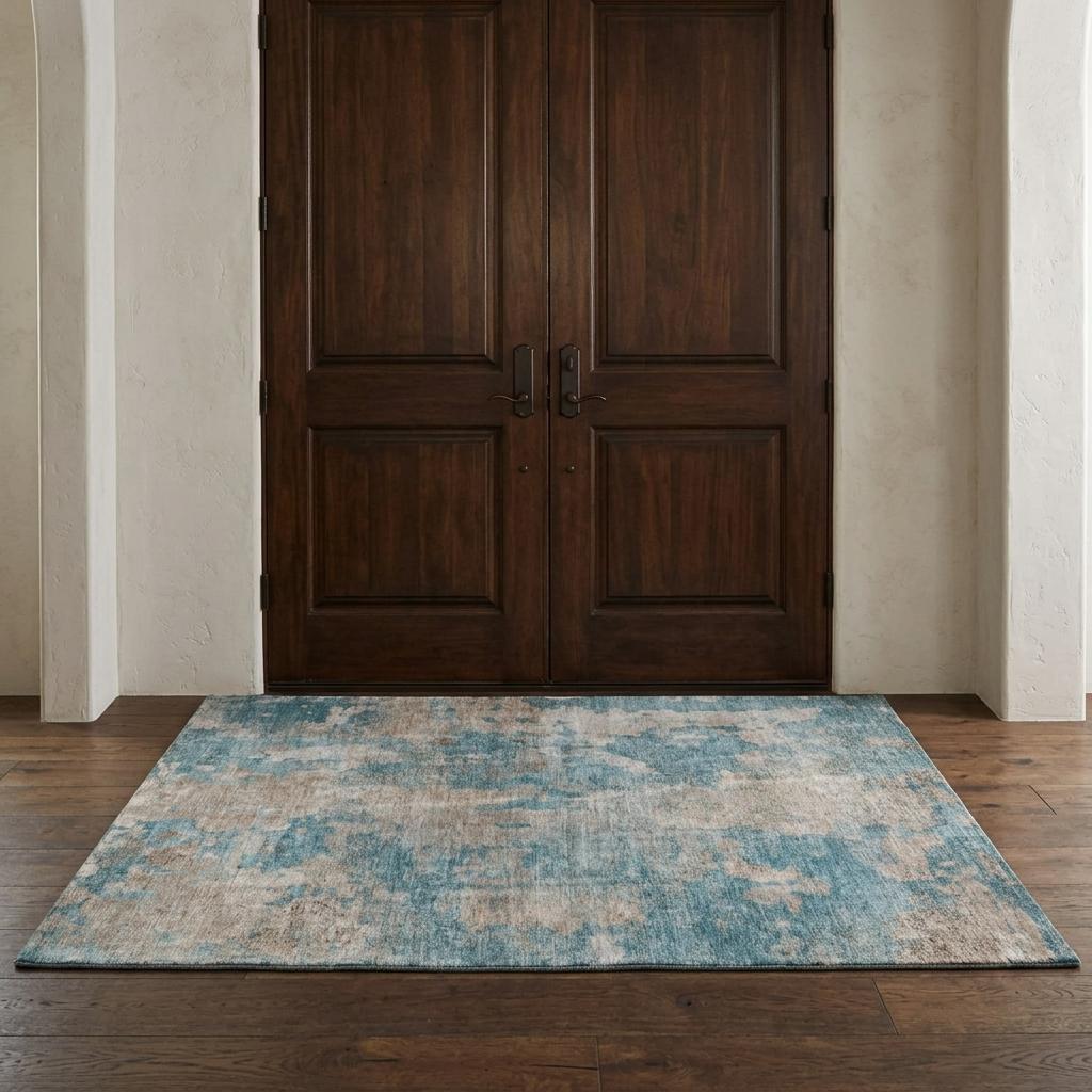 3' X 5' Teal And Turquoise Abstract Shag Washable Area Rug With UV Protection - HomeRoots - Flyclothing LLC