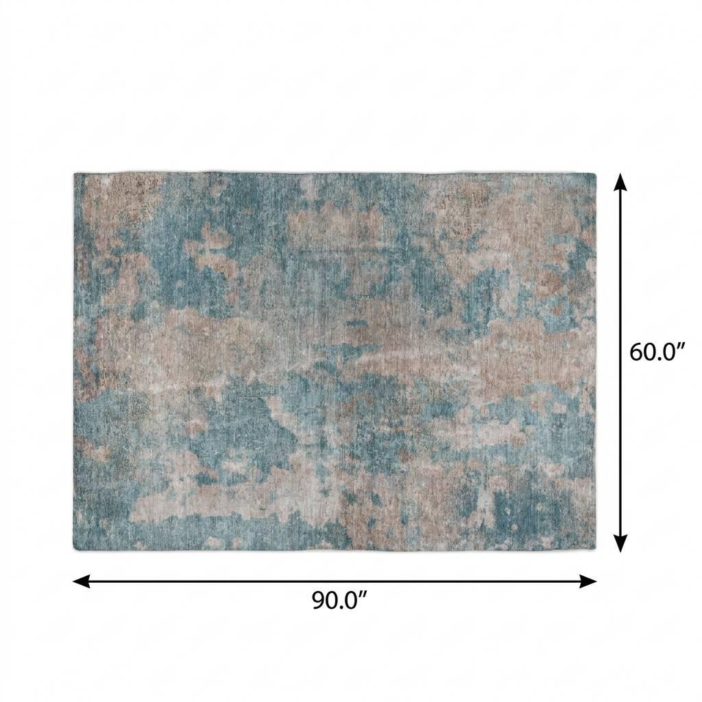 5' X 8' Teal And Turquoise Abstract Shag Washable Area Rug With UV Protection - HomeRoots - Flyclothing LLC