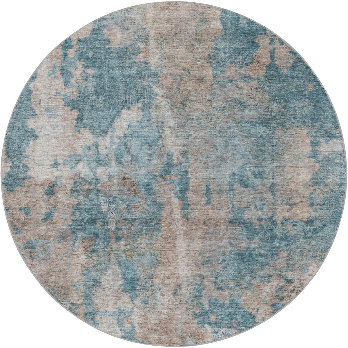 8' Teal And Turquoise Abstract Shag Washable Round Rug With UV Protection - HomeRoots - Flyclothing LLC