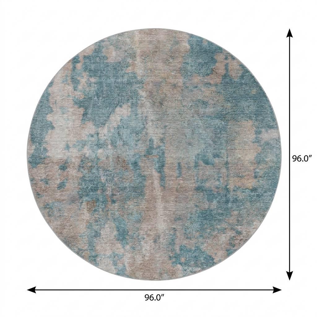8' Teal And Turquoise Abstract Shag Washable Round Rug With UV Protection - HomeRoots - Flyclothing LLC