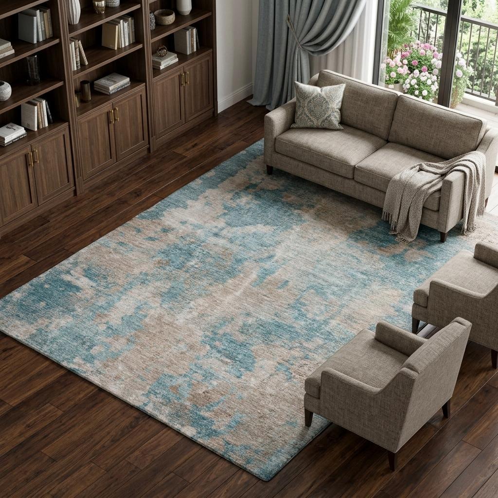 9' X 12' Teal And Turquoise Abstract Shag Washable Area Rug With UV Protection - HomeRoots - Flyclothing LLC