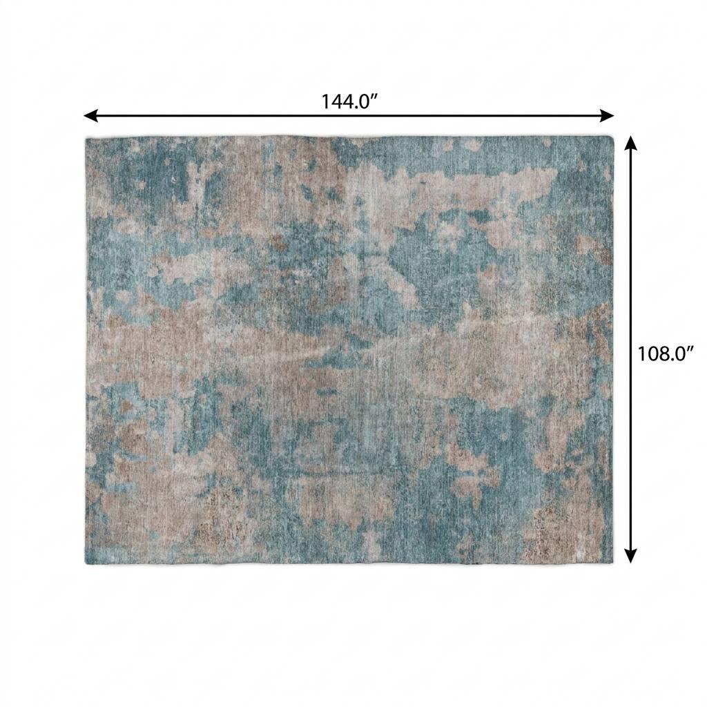 9' X 12' Teal And Turquoise Abstract Shag Washable Area Rug With UV Protection - HomeRoots - Flyclothing LLC