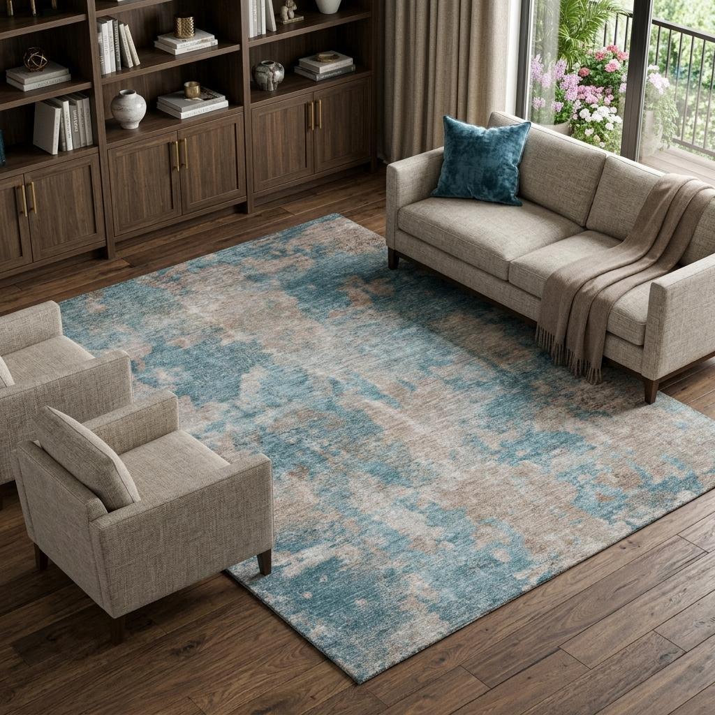 10' X 14' Teal And Turquoise Abstract Shag Washable Area Rug With UV Protection - HomeRoots - Flyclothing LLC