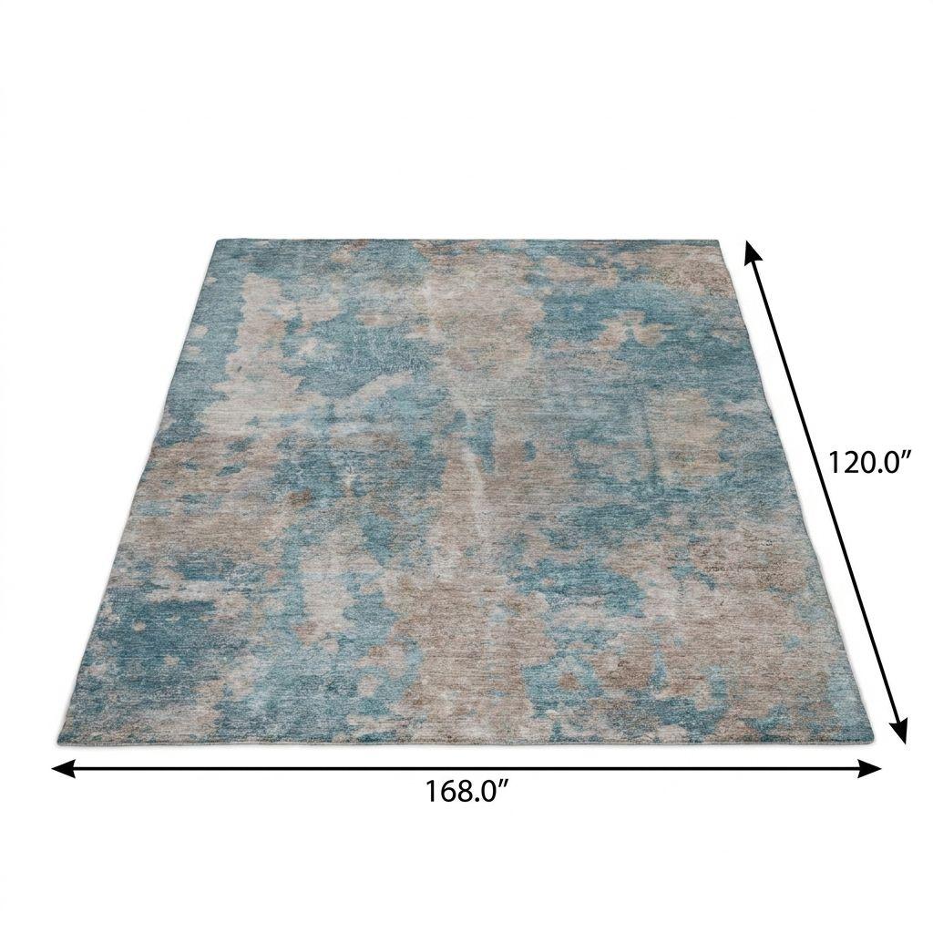 10' X 14' Teal And Turquoise Abstract Shag Washable Area Rug With UV Protection - HomeRoots - Flyclothing LLC