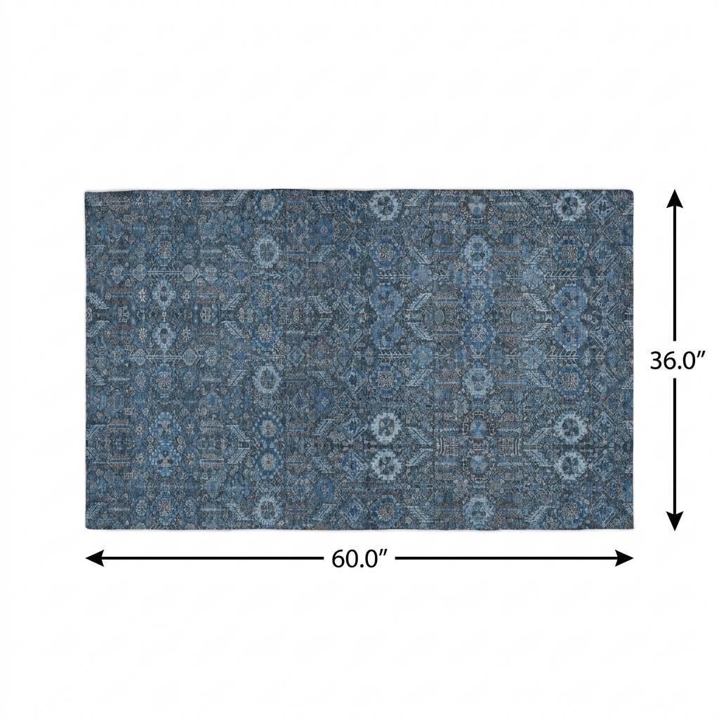 3' X 5' Blue And Navy Blue Geometric Shag Washable Area Rug With UV Protection - HomeRoots - Flyclothing LLC