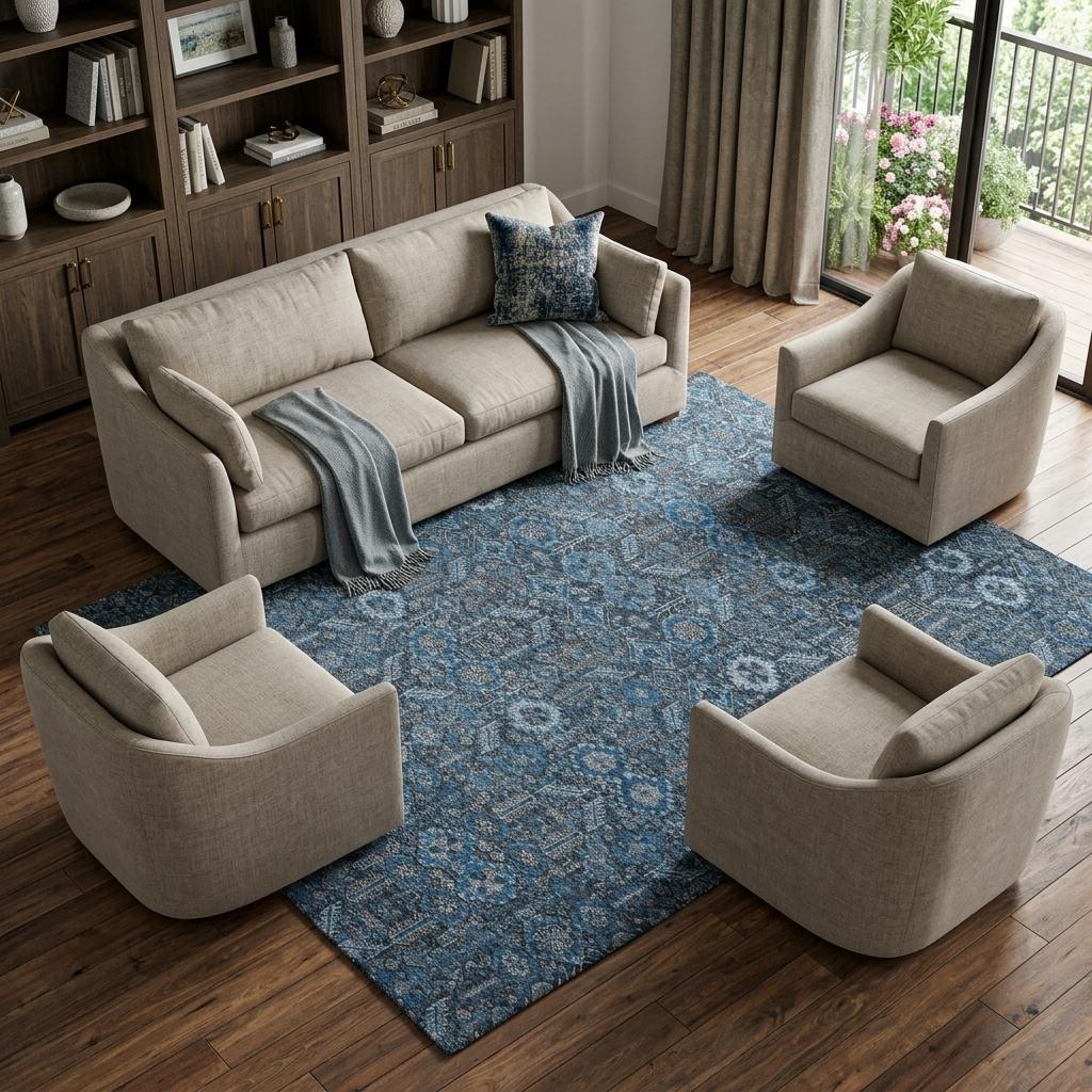 8' X 10' Blue And Navy Blue Geometric Shag Washable Area Rug With UV Protection - HomeRoots - Flyclothing LLC