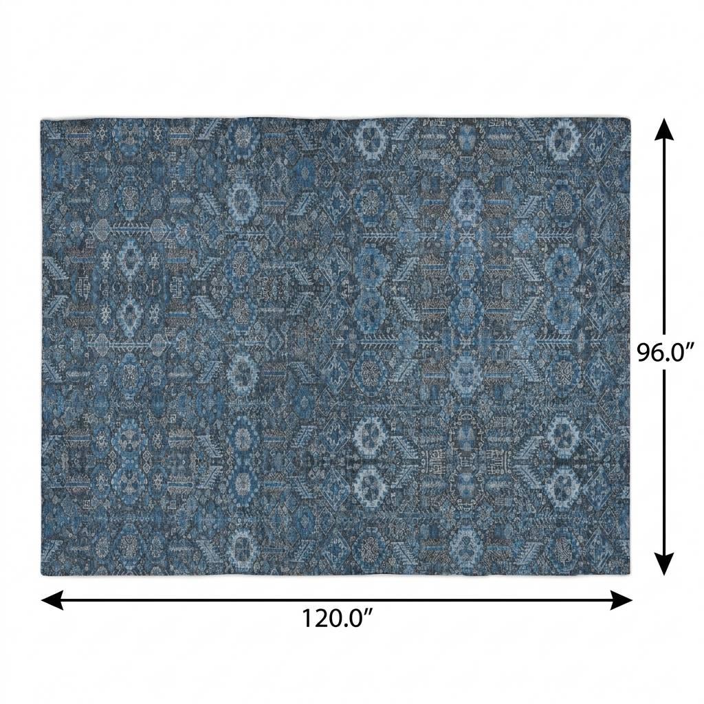 8' X 10' Blue And Navy Blue Geometric Shag Washable Area Rug With UV Protection - HomeRoots - Flyclothing LLC