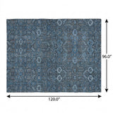 8' X 10' Blue And Navy Blue Geometric Shag Washable Area Rug With UV Protection - HomeRoots - Flyclothing LLC