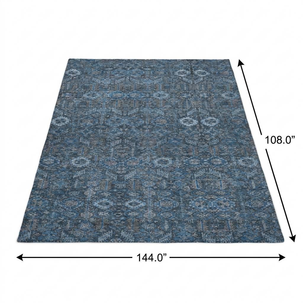 9' X 12' Blue And Navy Blue Geometric Shag Washable Area Rug With UV Protection - HomeRoots - Flyclothing LLC