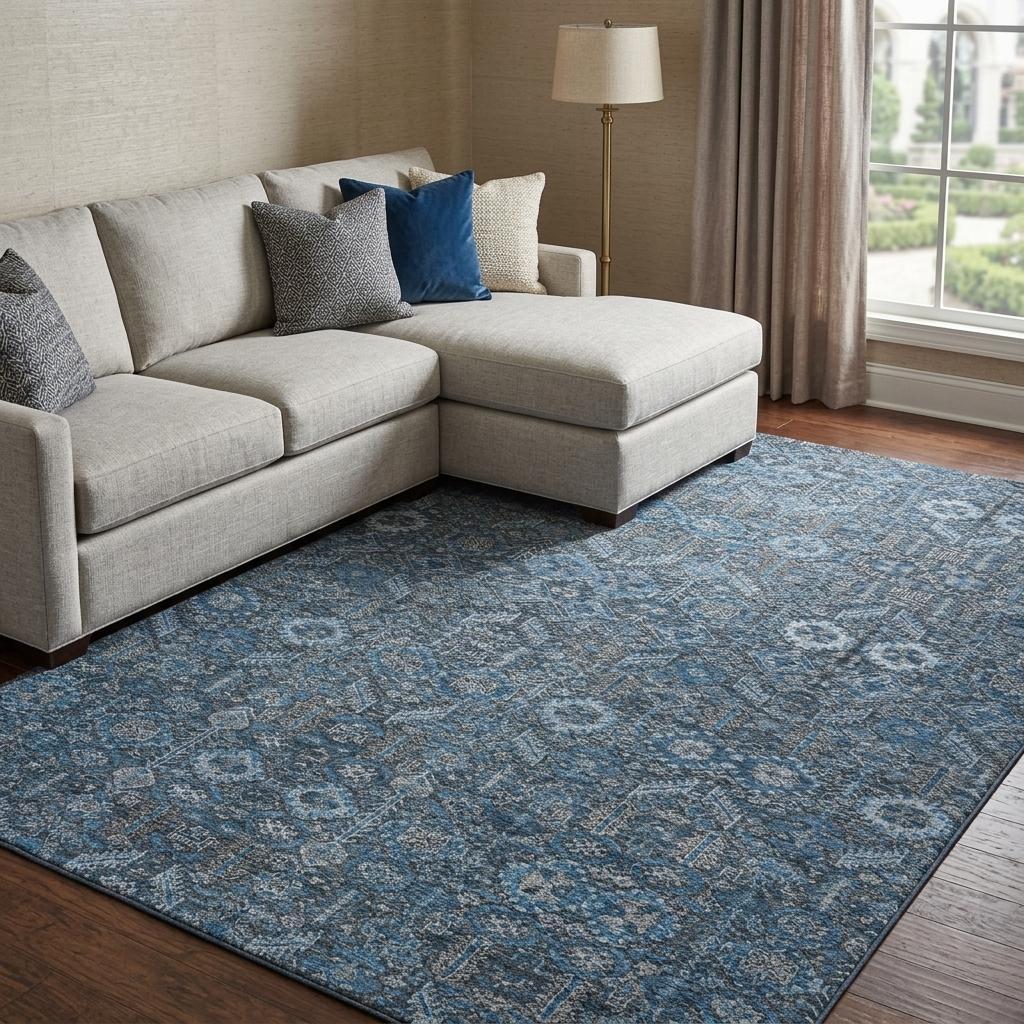 10' X 14' Blue And Navy Blue Geometric Shag Washable Area Rug With UV Protection - HomeRoots - Flyclothing LLC