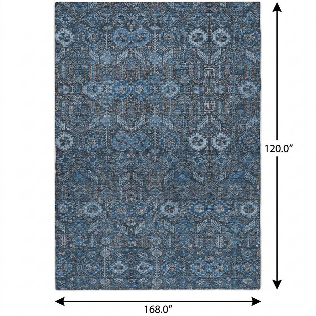 10' X 14' Blue And Navy Blue Geometric Shag Washable Area Rug With UV Protection - HomeRoots - Flyclothing LLC