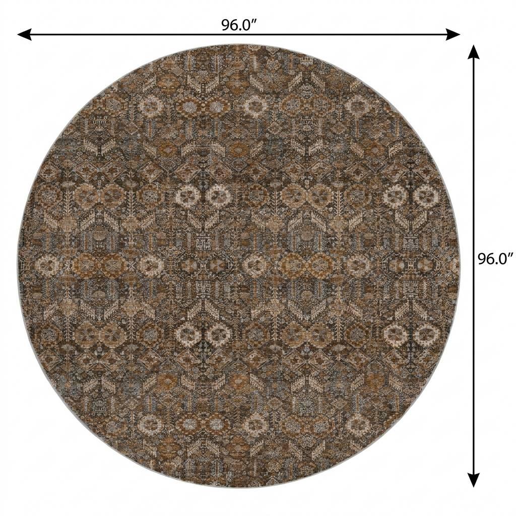 8' Chocolate And Brown Geometric Shag Washable Round Rug With UV Protection - HomeRoots - Flyclothing LLC