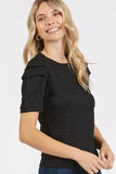 Mittoshop Textured Round Neck Short Sleeve Blouse - Trendsi